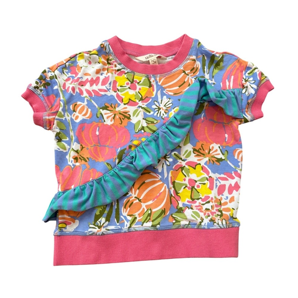 Matilda Jane Sweatshirt Kids Blue Floral Pumpkin Ruffle Boho SIZE 4